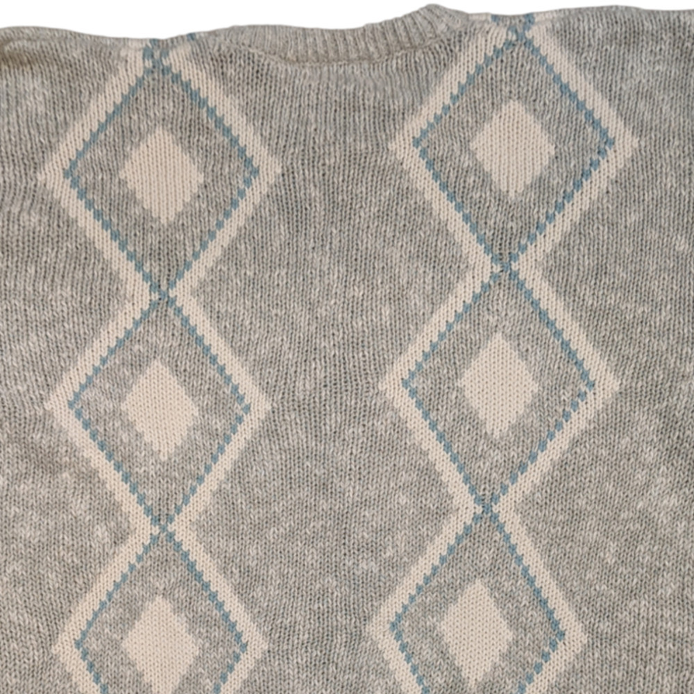 VTG Claiborne Cotton Cream Blue Argyle Knit Mens Sweater Grandpacore Large - Picture 4 of 9